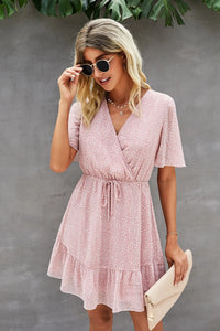 Womens Summer Short Sleeve Flowy Ruffle Sexy High Waist Dress PRETTYGARDEN