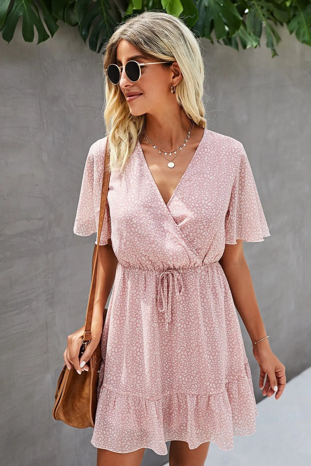 Womens Summer Short Sleeve Flowy Ruffle Sexy High Waist Dress PRETTYGARDEN