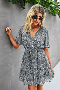 Womens Summer Short Sleeve Flowy Ruffle Sexy High Waist Dress PRETTYGARDEN