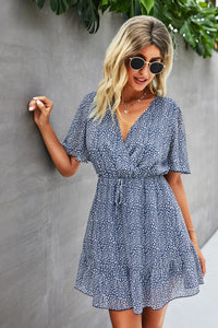 Womens Summer Short Sleeve Flowy Ruffle Sexy High Waist Dress PRETTYGARDEN