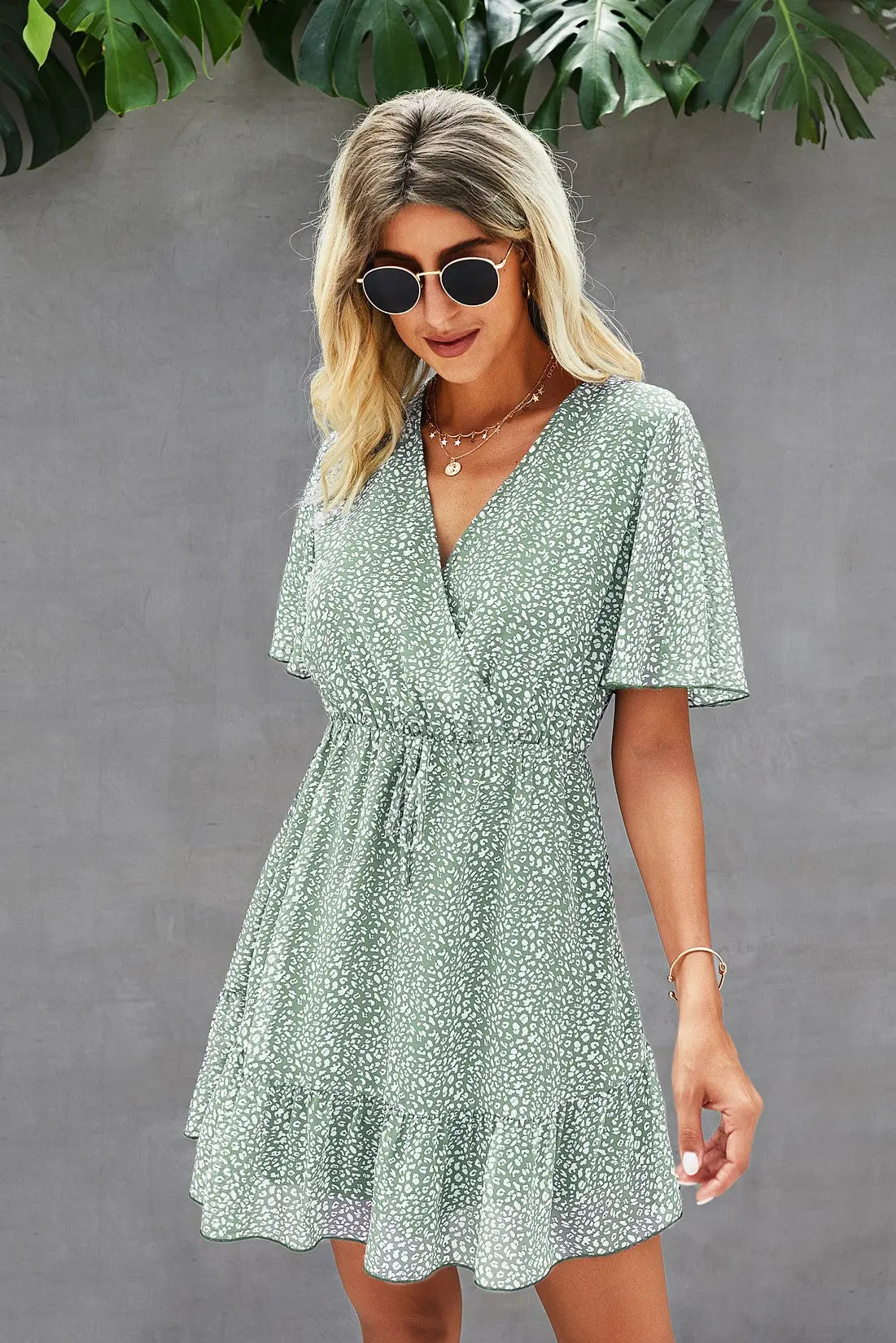 Womens Summer Short Sleeve Flowy Ruffle Sexy High Waist Dress PRETTYGARDEN