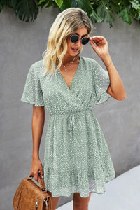 Womens Summer Short Sleeve Flowy Ruffle Sexy High Waist Dress PRETTYGARDEN