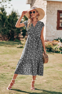 Wrap V Neck Ruffle Midi Sun Dress with Belt PRETTYGARDEN