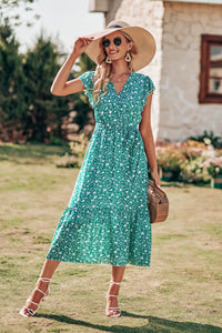 Wrap V Neck Ruffle Midi Sun Dress with Belt PRETTYGARDEN