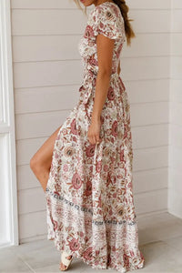 Wrap V Neck Summer Floral Split Casual Maxi Dresses PRETTYGARDEN